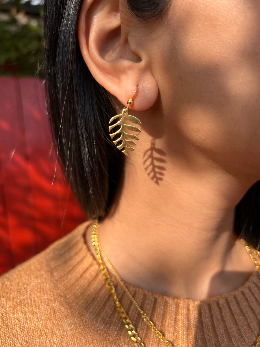 engraved autumn leaf earrings